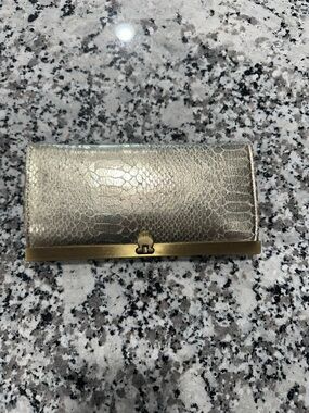 Textured Gold Leather Wallet with Antique Metal Trim
